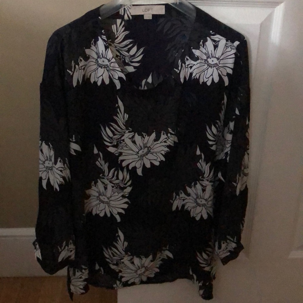 EUC Loft navy floral blouse